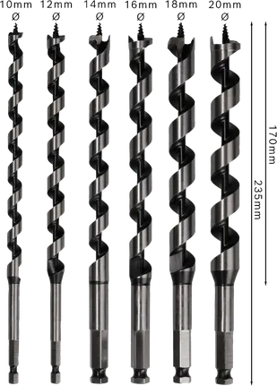 Juego de brocas para madera Bosch PRO L235, 6 tamaños para taladrar.